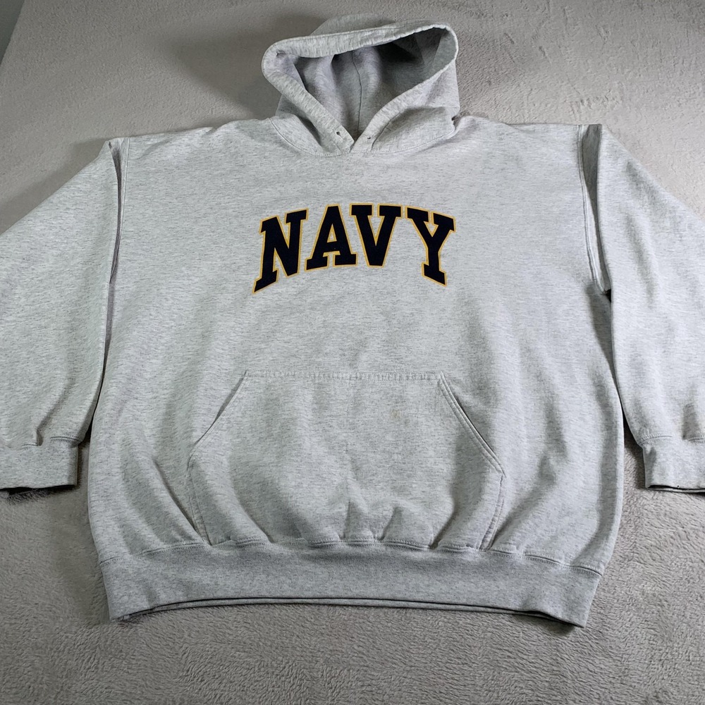 VTG Navy Midshipmen Hoodie Pullover‎ Mens XL Gray College Football Dodger Fleece
